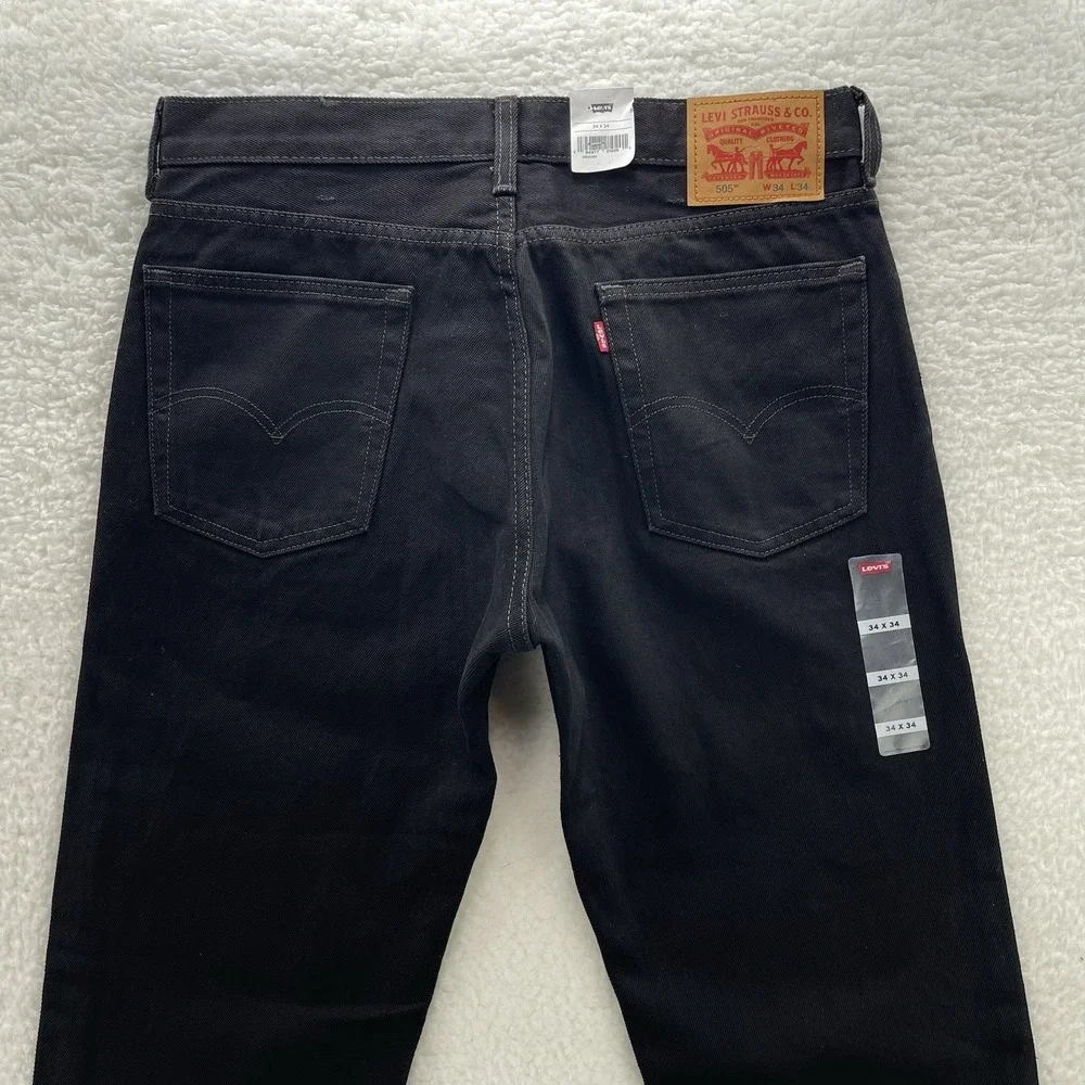 Levis 505 Jeans Mens 34x34 Black Regular Straight Dark Wash Denim Cowboy Grunge